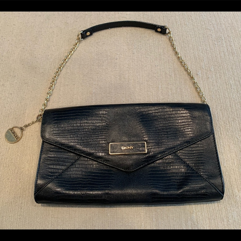 DKNY black bag with gold strap used